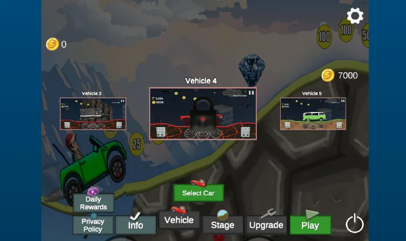 Diferentes coches del juego Hill Car Climb Mountain Hill Racing