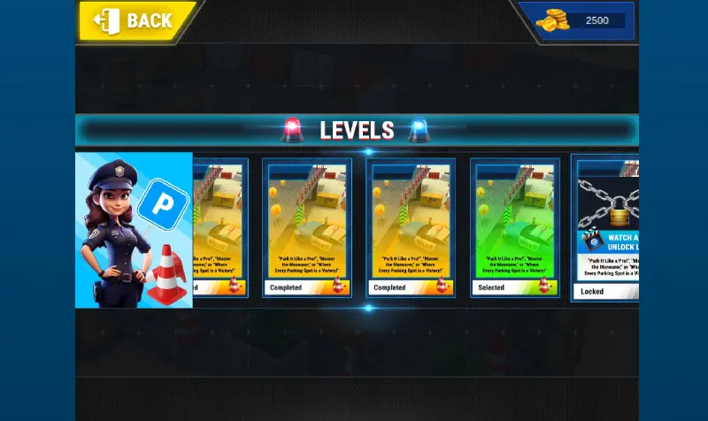 Niveles de dificultad del juego Police Car Parking Game