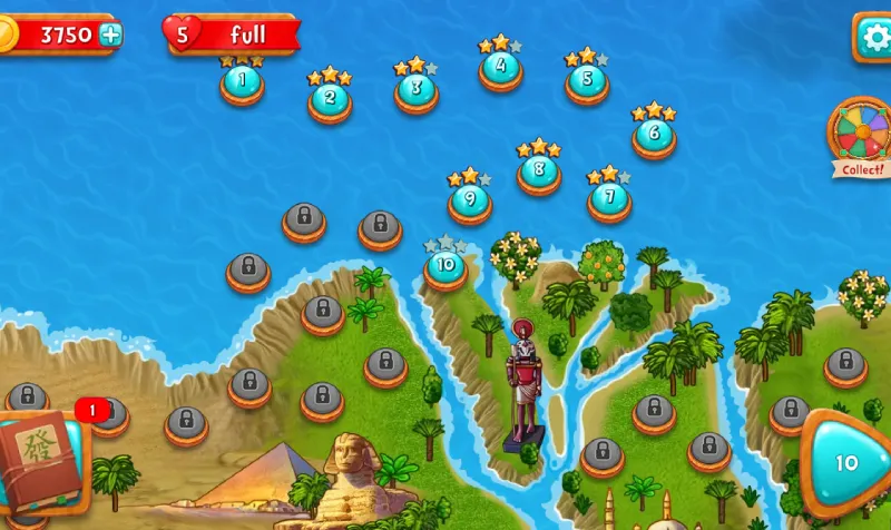 Los diferentes niveles del juego Mahjong Riddles Egypt.