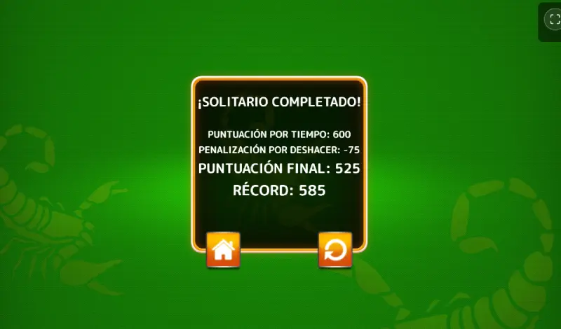 Puntuación final tras una partida de Scorpion Solitaire