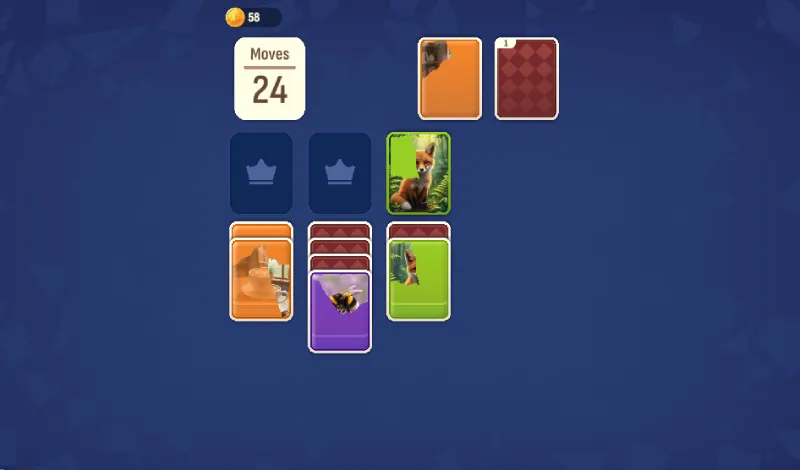 Partida de Puzzle Solitaire Picture Match reconstruyendo imágenes mediante cartas de colores en un juego de Solitario online.