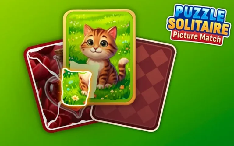 Portada del juego de cartas Puzzle Solitaire Picture Match, juego para reconstruir imágenes mediante cartas de colores en un juego de Solitario online.